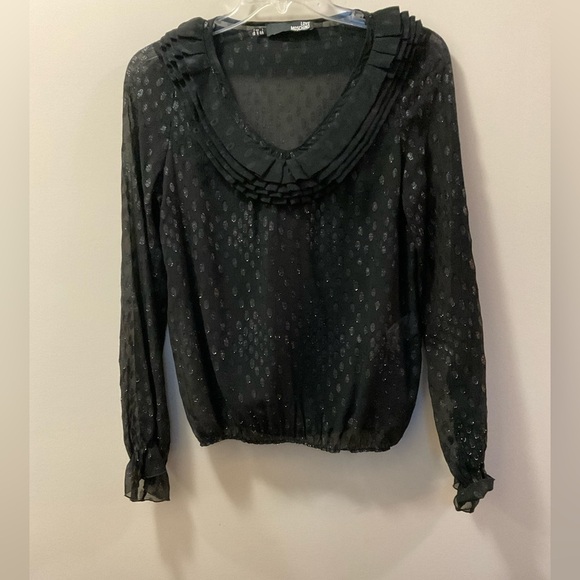 LOVE MOSCHINO Black Silk Sheer Dotted Long Sleeve Top Size 8 - Picture 1 of 7